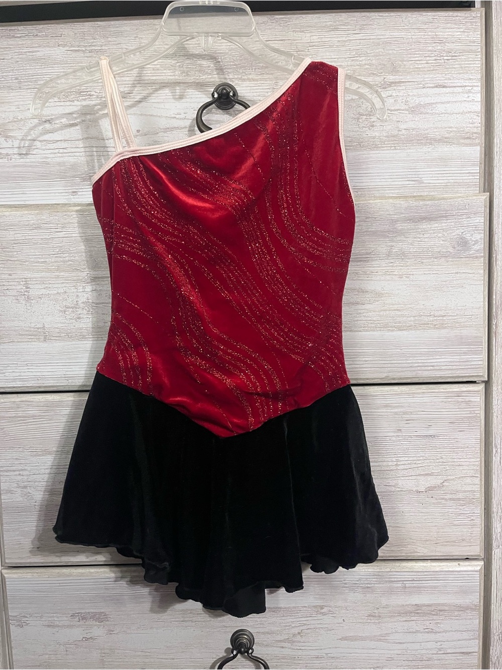 Red and Black One-Shoulder leotard  Dress